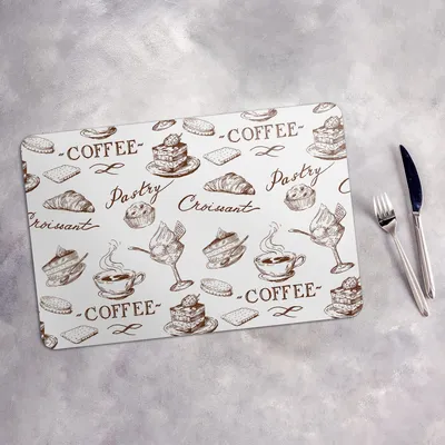 Produktbild von Tischset 6x45x30 cm + 6x10fi cm Platzset Tischmatte Platzmatte Untersetzer - Kaffee Croissant