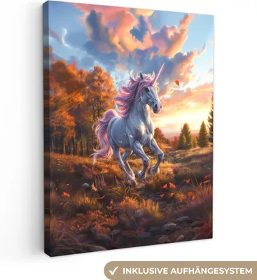 Produktbild von MuchoWow® - Leinwandbilder - Einhorn - Fee - Tier - Natur - Mädchen, Wandbild, Wanddeko Bilder Wohnzimmer, 60x80 cm