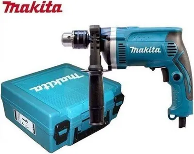 A Makita drill and its case are displayed against a white background.