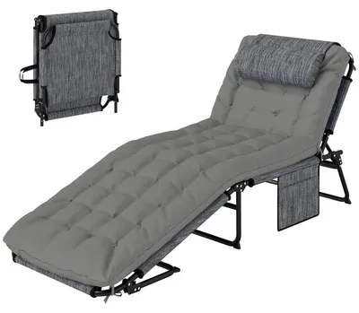 Image de Chaise longue avec dossier réglable sur 4 positions, coussin et poche latérale