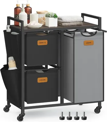 Produktbild von Wäschekorb 3 Fächer,100 L, Rollen,6 Etiketten mit Ablage