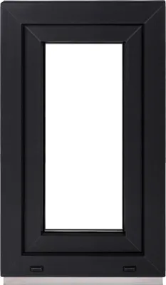 A black window frame with a white interior.