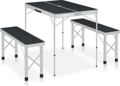 Produktbild von Klappbarer Campingtisch mit 2 Sitzbänken Aluminium Grau