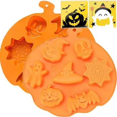 Immagine prodotto di 1 stampo per torte - stampo in silicone per torte - stampi in silicone per la cottura - stampi in silicone - decorazioni a forma di zucca - decorazioni per Halloween - decorazioni a forma di zucca - perfetto per Halloween