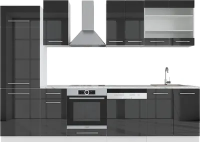 Immagine prodotto di Cucina componibile Vicco Fame-Line Antracite lucido 300 cm senza piano di lavoro, Model 33544