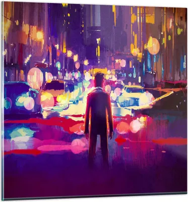 Produktbild von Bilder auf glas - futuristisch Grafik Stadt Beleuchtung - 60x60cm - Glasbilder - Wandbilder - Kunstdruck - Wanddekoration aus Glas - Glas Bilder - Wandbild auf Glas - GAC60x60-3189