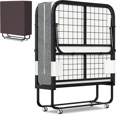 Imagen del producto de Cama plegable de 90x200 cm, cama auxiliar plegable, cama abatible con colchón de 13 cm de grosor, 4 ruedas con freno, apta para adultos con una capacidad de carga de hasta 200 kg, ideal para salones, habitaciones de invitados, dormitorios y oficinas