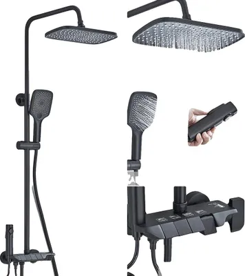 Obrázek produktu pro Digitální sprchový set, nastavitelná výška, snadná instalace, černá barva