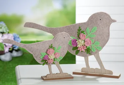 Obrázok produktu pre Gilde Filz Vogel auf Base mit Blumendekor "Rosa" VE 4