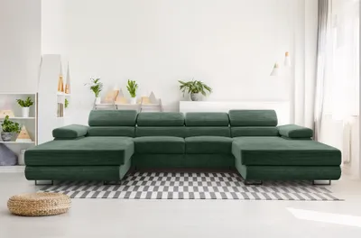 Produktbild von AX LIVING Sofa U Form mit Schlaffunktion Arborio U 352cm in Dunkelgrün