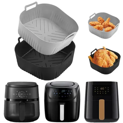 Immagine prodotto di Stampi in silicone per friggitrici ad aria, 2 pezzi, grigio/nero, compatibili con friggitrici da 4-5 litri, compatibili con Philips e Russell Hobbs