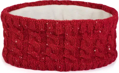 Produktbild von styleBREAKER Damen Strick Stirnband mit Zopfmuster und Pailletten, Fleece Futter, Haarband, Thermo Winter Headband 04026028