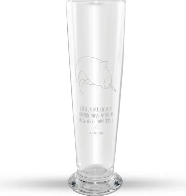Produktbild von Mr. & Mrs. Panda Bierglas Narwal - Transparent - Geschenk, Kinderzimmer, Junggesellin, Weizen Glas, Wal, Weizenbier, Weißbierglas, Meer, Mr Mrs Weizenglas, Putzen, Bier