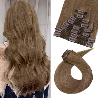 Produktbild von Clip in Extensions Echthaar Mittelbraun 55 cm 160g 8 Tressen Doppelt Tressen Glatt