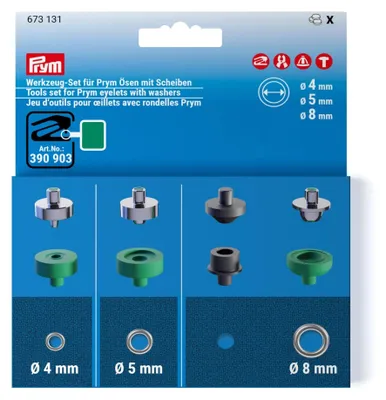 Produktbild von Prym 673131 Werkzeug-Set für Ösen mit Scheiben, 4 mm / 5 mm / 8 mm – Ösenwerkzeug kompatibel mit Prym Vario Creative Tool | Ideal für Textilien, Leder