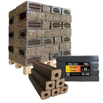Produktbild von PINI Kay Eichenholzbriketts 33 cm 960 kg Palette Hartholzbriketts Brennholz Eiche Kamin Ofen Feuerstelle Grill