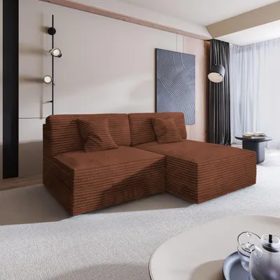 Produktbild von Masseno Ecksofa FIORO mit Schlaffunktion L-Form, Sofa mit Bettkasten, Wohnzimmersofa, Couch, Soffa, Bettsofa, Couchgarnitur- Braun, TILIA 52
