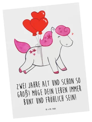 Produktbild von Mr. & Mrs. Panda Fotokarte 2. Geburtstag - Weiß - Geschenk, Ansichtskarte, Geburtstagskind, zweiter, Postkarten, Kunstkarten, Happy Birthday, Geburtstagsdeko, Alter