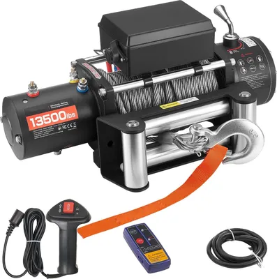 Image de Treuil électrique - Treuil tout-terrain 12 V - Force de traction 6100 kg - Câble de 24 m - Télécommande sans fil et filaire - IP55 - Pour SUV, véhicules tout-terrain, remorques et bateaux