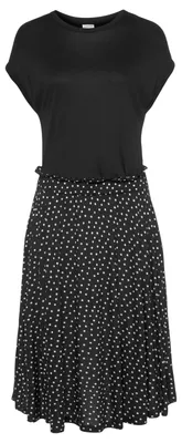 Produktbild von BEACH TIME Jerseykleid mit Rüschenkante in der Taille, Rock mit Taschen, sommerlich schwarz-gepunktet-bedruckt Größe 46