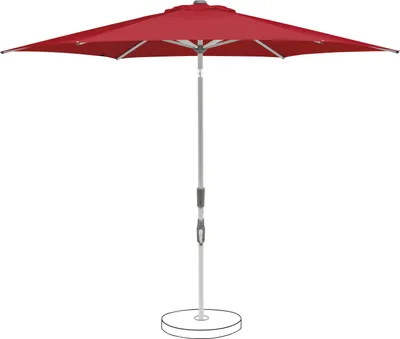 A red patio umbrella on a white background.