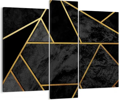Produktbild von Bild auf Leinwand - Leinwandbild - 3 Teile - Abstraktion Gold Schwarz - 95x80cm - Wand Bild - Wanddeko - Wandbilder - Leinwanddruck - Bilder - Wanddekoration - Leinwand bilder - CB95x80-4358