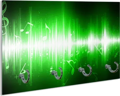 Produktbild von Wallario Schlüsselbrett aus Glas, Motiv: Grüne Noten der Musik, 30 x 20 cm mit 4 Haken
