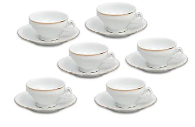 Produktbild von Thun 1794 Bernadotte, Teetassen und Untertassen, 205 ml, weißes Porzellan, Goldlinie, Thun, 6 Stück