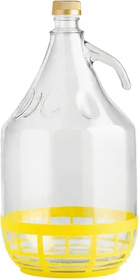 Produktbild von 1 x 5L Glasballon (Gallone) mit Schutzkorb, Schraubverschluss & Henkel - Glasflasche für Wein, Gärung & Saft - EU-Qualität