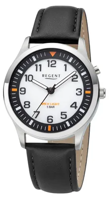Produktbild von Regent Uhr Herren F-1608 Edelstahl, Leder, Weiß, Schwarz