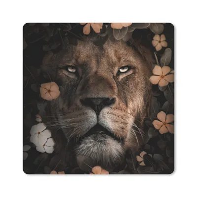 Produktbild von MuchoWow® Mauspad Mousepad Blumen - Löwe - Dschungel 20x20 cm - Mousepads - Maus Mat - Pad - Mausunterlage - Desk Mat - Bureauartikeln