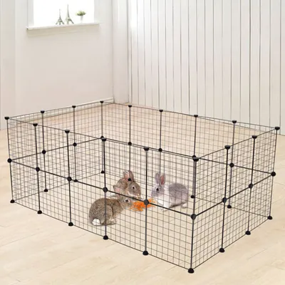 Produktbild von FCH klec pro malá zvířata, 32 kusů drátěného pletiva, zásuvná konstrukce, 35x35cm, ohrádka pro kutily, měnitelný tvar, černá barva
