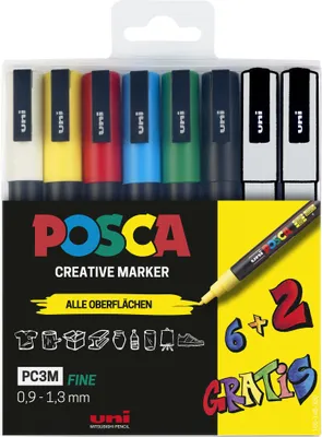 Obrázok produktu pre uni-ball 186825 uni-ball POSCA PC-3M Acrylstift farbsortiert 0,9 - 1,3 mm, 8 St.