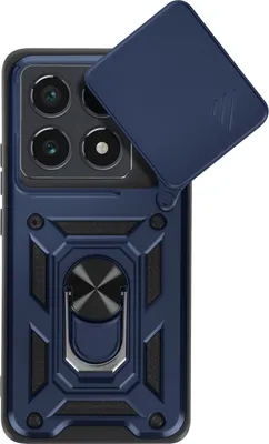 Image de Mayaxess, coque de protection pour Xiaomi 14T Pro avec anneau de fixation et cache pour l'appareil photo, bleu nuit