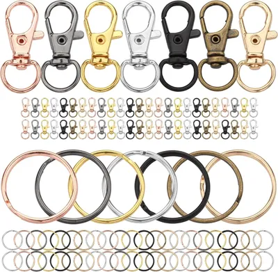 Produktbild von Schlüsselringe 25mm 100Stk Karabiner Schlüsselanhänger Basteln Set (50 Schlüsselring Klein+ 50 Karabinerhaken mit Drehgelenk) Schlüsselanhänger Selber Machen für DIY Schmuck Handwerk (7 Farbe) Key Fob