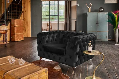 Produktbild von KAWOLA Sessel NARLA Chesterfield Loungesessel Velvet schwarz