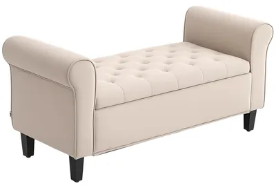 Produktbild von HOMCOM Polsterbank Bettbank, Sitzbank in Samtoptik, Flurbank mit Stauraum, Beige