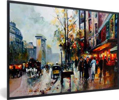 Produktbild von MuchoWow® Gerahmtes Poster Gemälde - Stadt - Öl 30x20 cm - Poster mit Schwarzem Bilderrahmen Wandposter Rahmen Foto Bilder - Kunstdruck - Bild-Poster