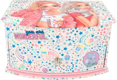 Schmuckkästchen Rosa mit Sternenmuster und Spiegel - Praktisch für Kinder