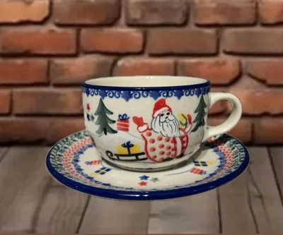 Produktbild von Bolesławiec Tasse mit Untertasse, Dekor U5001, Keramik