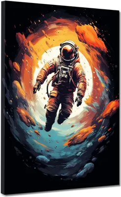 Produktbild von Pop Art Astronaut im Weltall Leinwandbild Wandbild Kunstdruck XL Wanddeko: 60x80x2cm