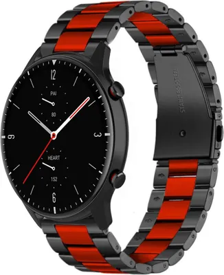 Produktbild von Strap-it Stahlarmband - Kompatibel mit Amazfit GTR 2 Armband Ersatzarmband Edelstahl - Gliederarmband mit Faltschließe - Hochwertiges Material - für Smartwatch 22mm Armband Schwarz / Rot