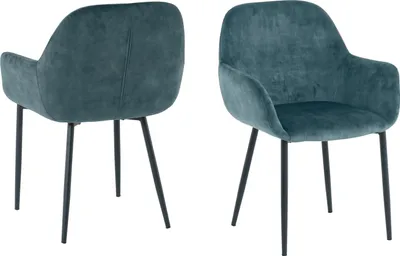 Produktbild von SIT Möbel 2er-Set Samt-Armlehnstuhl | ausgestellte Armlehnen | Bezug Samt blau | Beine Metall schwarz | B 48 x T 57 x H 84 cm | 02405-13 | Serie STUHL