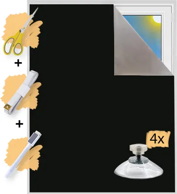 Produktbild von Verdunklungsstoff Meterware | Hitzeschutz oder Kälteschutz | Sonnenschutz zu 100% Verdunkelung | Folie mit Thermobeschichtung für alle Fenster | Blackout (Schwarz mit Saugnäpfen)