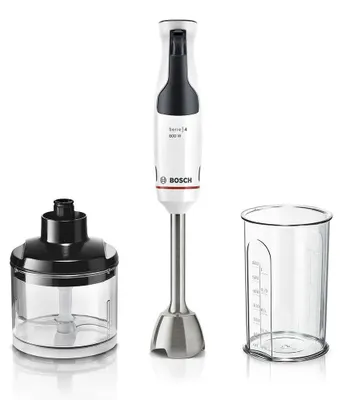 Immagine prodotto di Bosch Serie 4 MSM4W420, frullatore a immersione, 0,6 l, 1,4 m, 800 W, nero, trasparente, bianco
