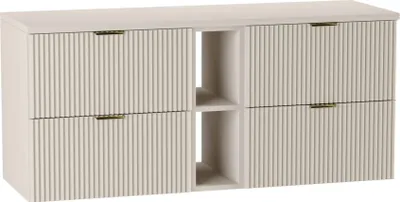 Obrázek produktu pro WENA Skříňka pod umyvadlo 140 cm, žebrovaná čela, kovové úchytky ve zlaté barvě (barva: kašmír)