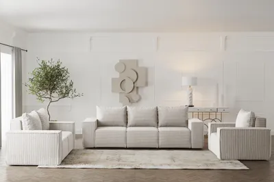 Produktbild von Sofaset Designersofa ESTELLE 3-2-1 mit Schlaffunktion in Stoff Poso Creme