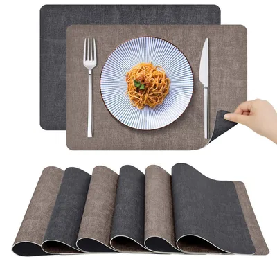 Obrázok produktu pre Podložky pod taniere, umývateľné, 6-dielna sada, vzhľad kože, obdĺžnikový tvar, hnedá/šedá, 43x30 cm