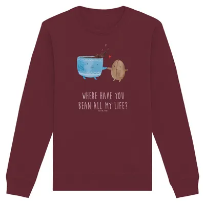 Produktbild von Mr. & Mrs. Panda Baumwoll Pullover Kaffee Bohne Größe M - Burgundy - Geschenk, Sweater, Glück, Bio-Pullover, Genuss, Zufriedenheit, Lustige Sprüche, Pulli, Kaffeebohne