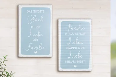 Image de Gilde Schild, rechteckig, "Living", Spruch, gepunktet, gestreift, Metall, blau, B. 19 cm, H. 30 cm 51834 4063387518342 2 Stück (2-fach sortiert)